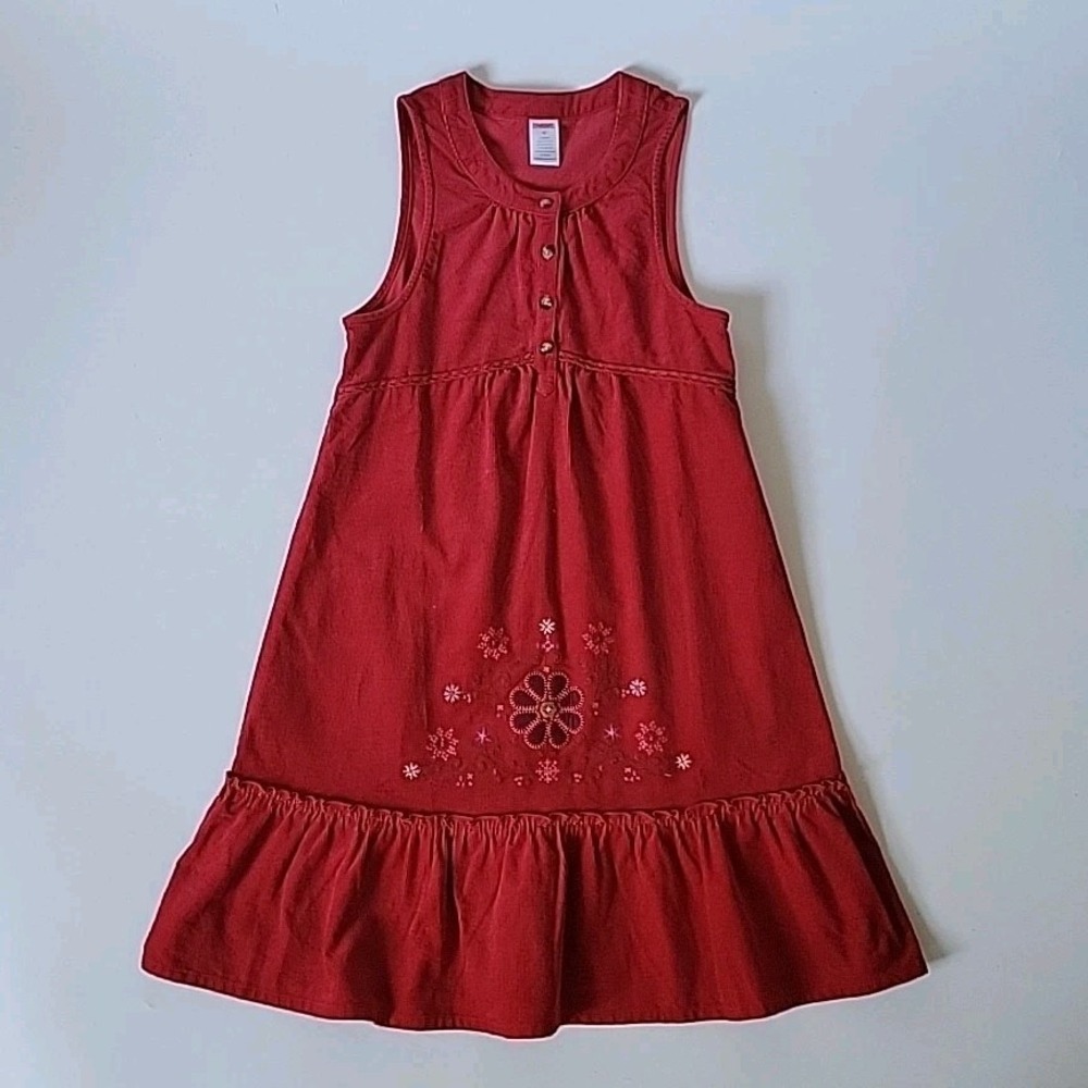 Gymboree Vintage Peruvian‎ Doll Corduroy A-Line Dress Red Flower Embroidered